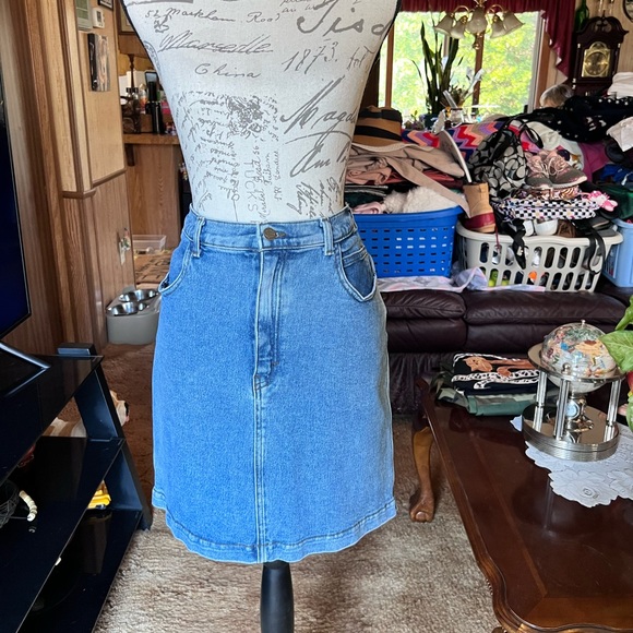 Harley-Davidson Dresses & Skirts - Women’s Harley Davidson Biker Blues denim skirt with big leather logo patch.